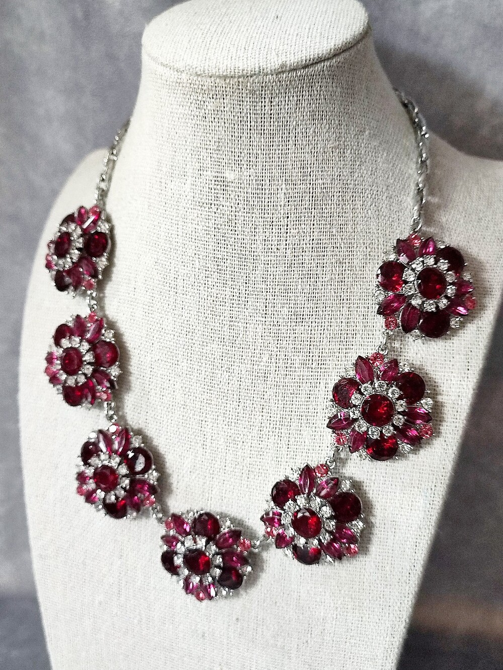 Crystal Raspberry Ruby Spectacular Formal Statement Necklace 200 Crystals NWOT